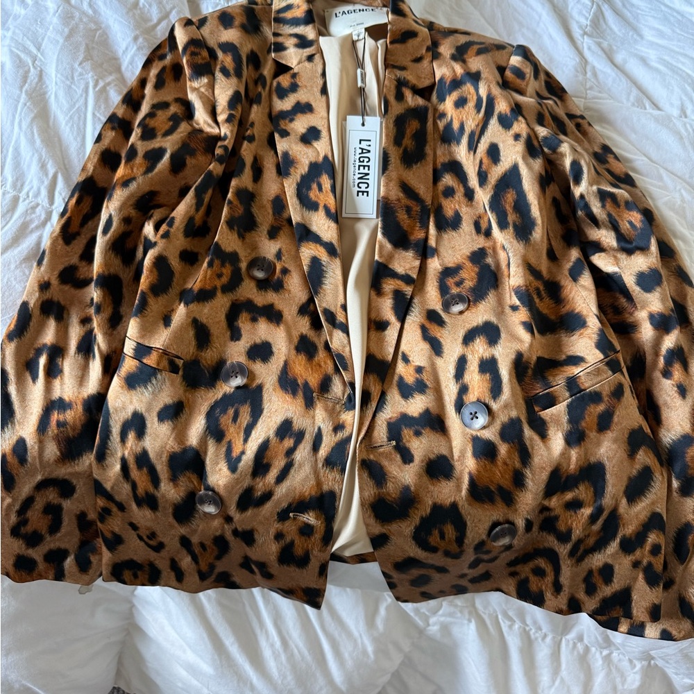 L'AGENCE Leopard Print Blazer in Brown and Black